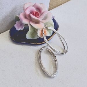 Sterling 925 Silver Crisscross Hoop Earrings Crossover Design